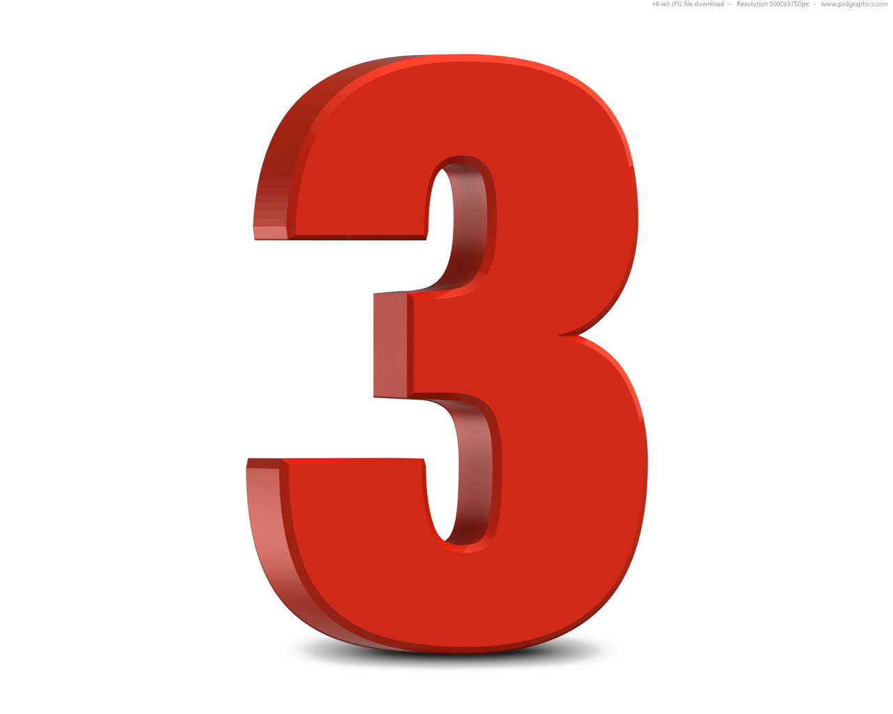 Vibrant 3D Red Number Three For Counting PNG File| PNG All