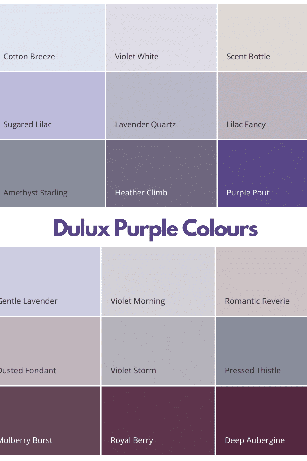 Shades Of Purple Color Chart