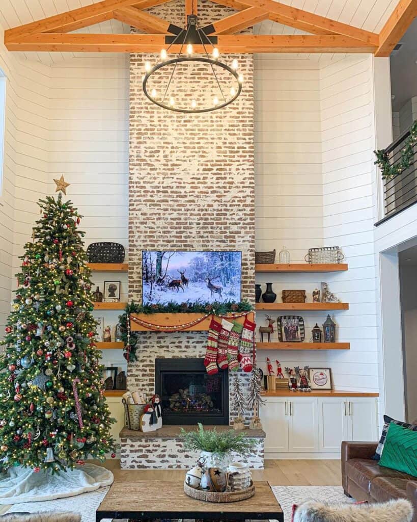 Shiplap Vaulted Ceiling With Brick Fireplace - Soul & Lane