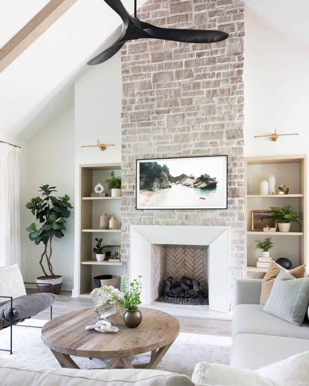Vaulted Ceiling with Stone Chimney Fireplace - Soul & Lane