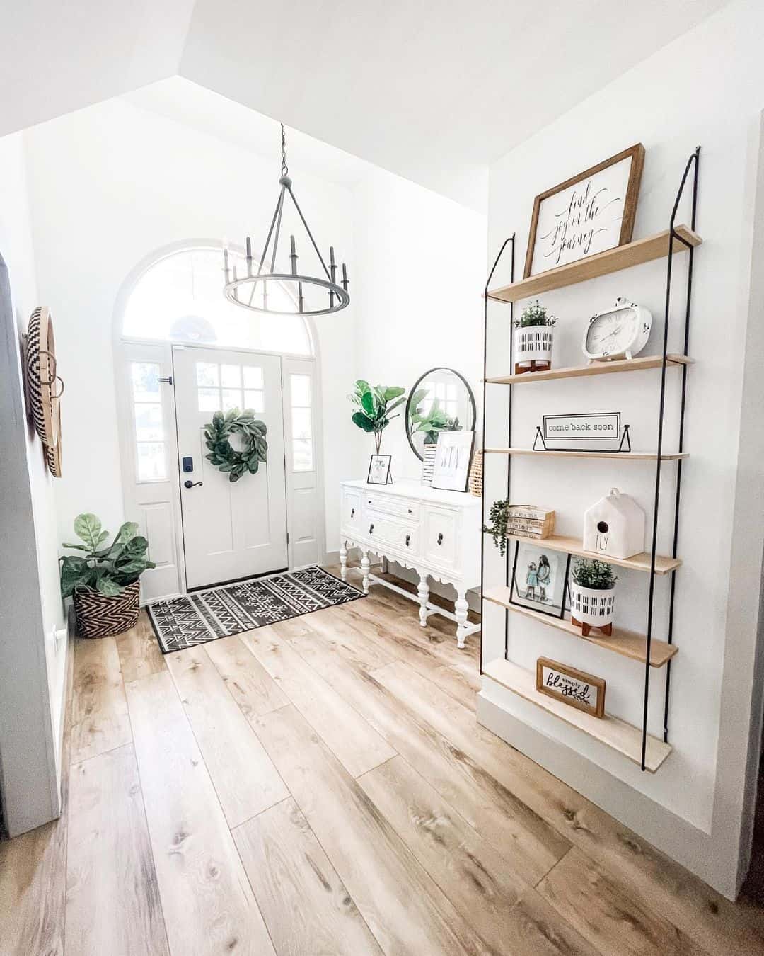 Vaulted Entryway With Light Wood Shelves - Soul & Lane