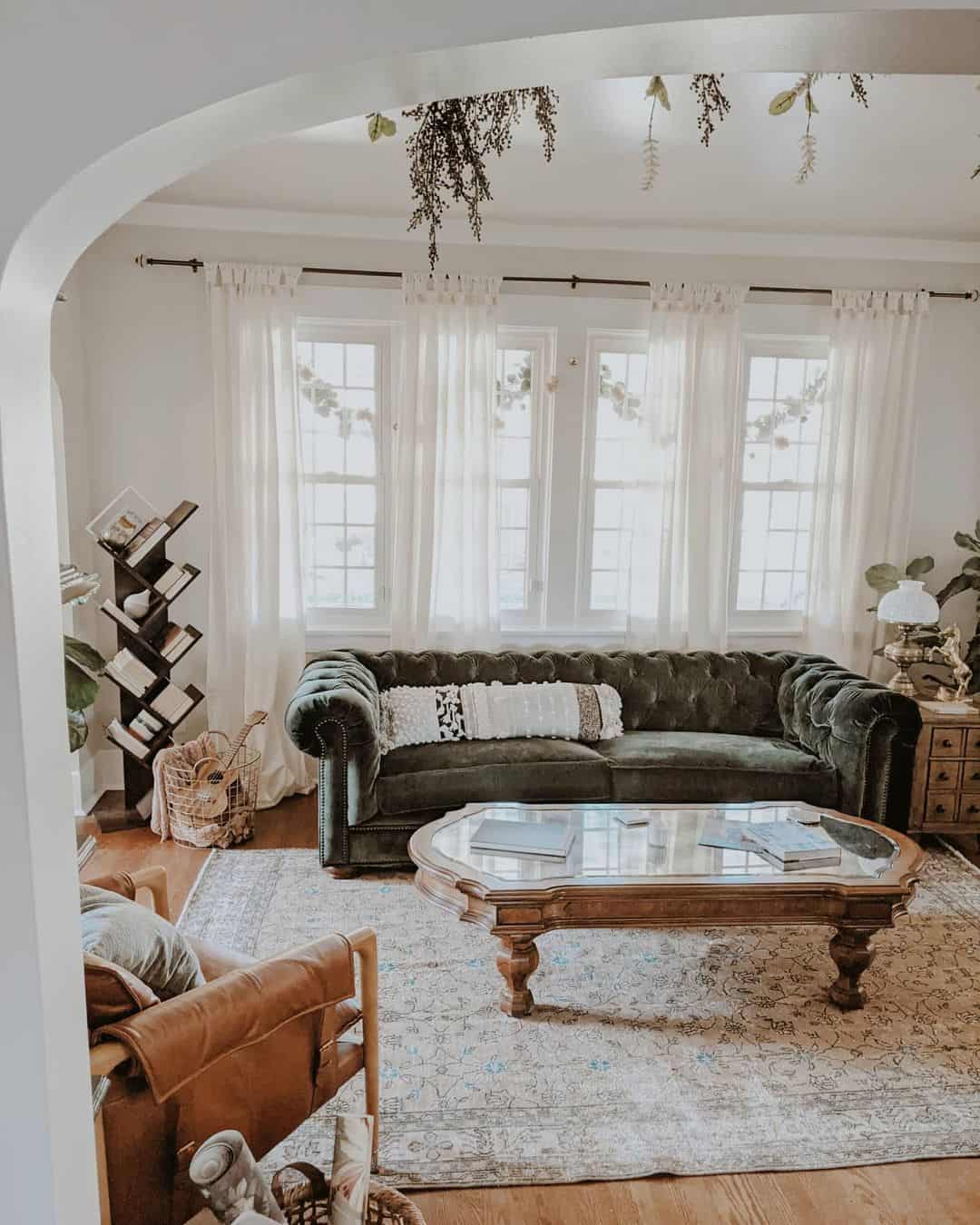Sheer Curtains and Vintage-style Living Room - Soul & Lane