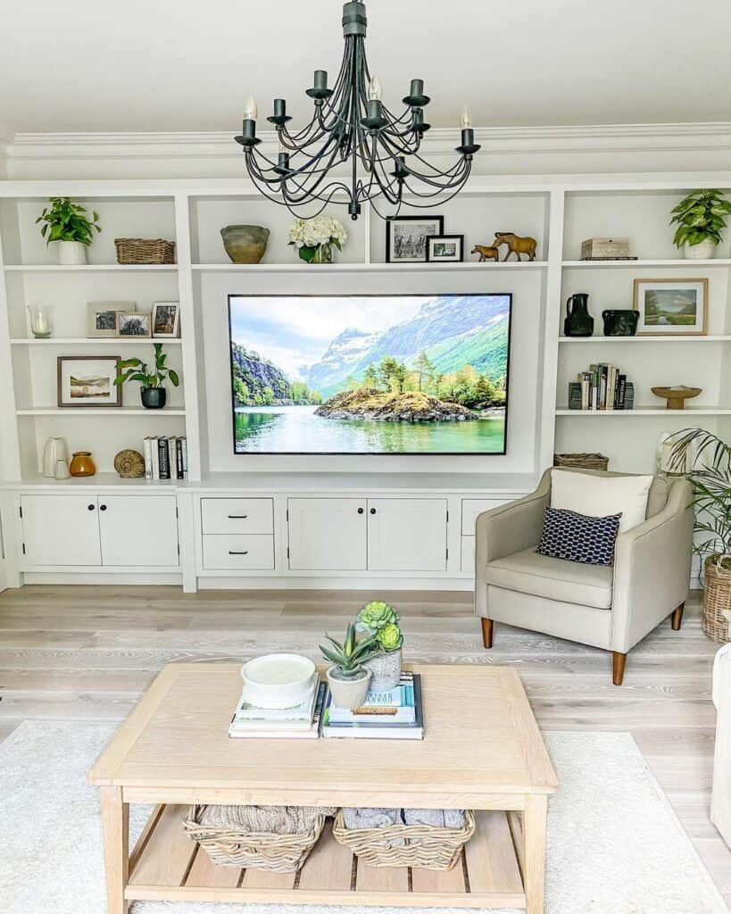 White Built-in Cabinet TV Room Ideas - Soul & Lane