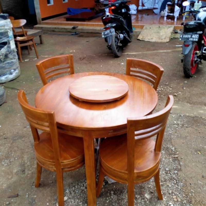 Promo Meja Makan Jati Bulat Minimalis 4 Kursi Jepara - Set Meja Makan Kursi Makan Minimalis Kayu...