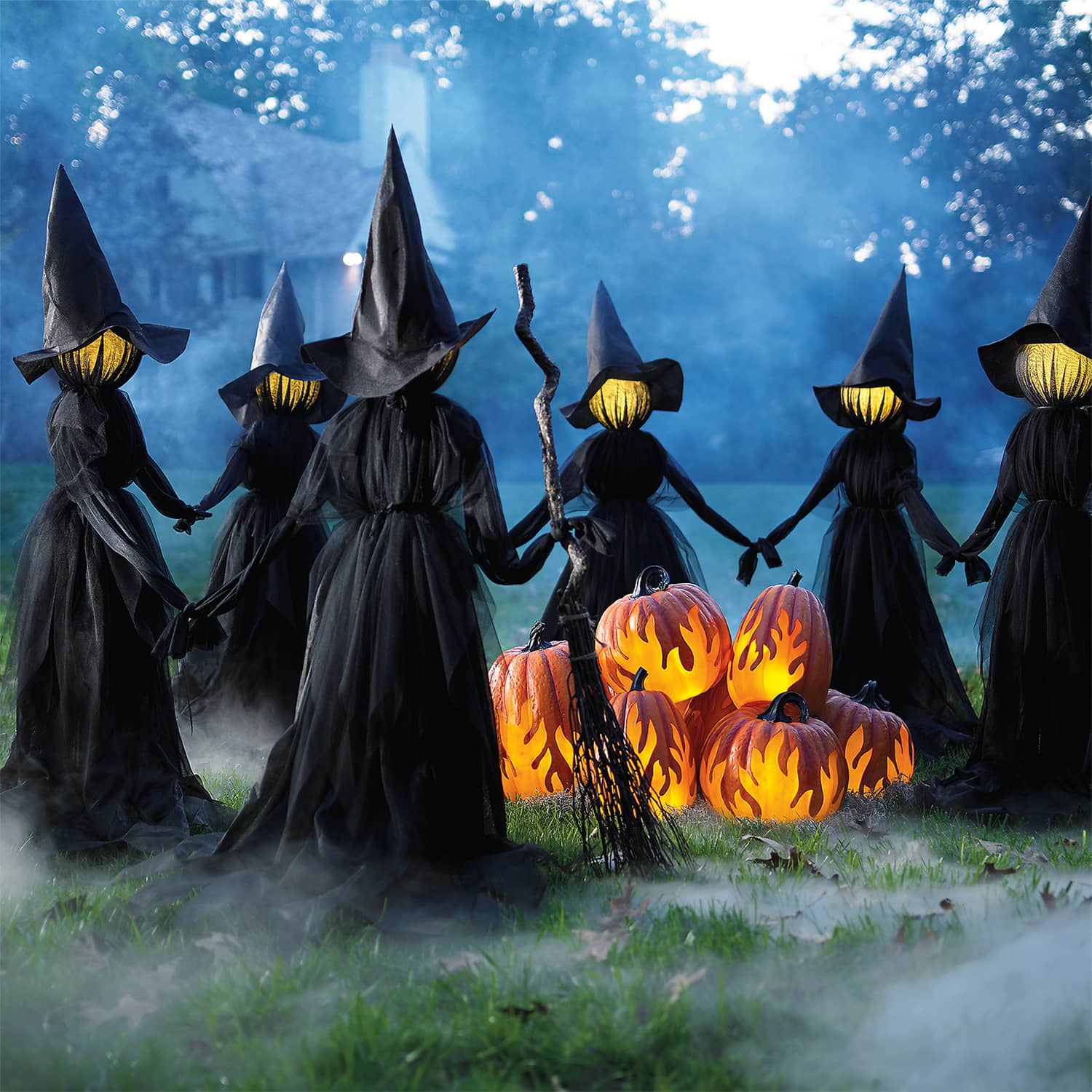 Creepy Illuminated Halloween Yard Witches