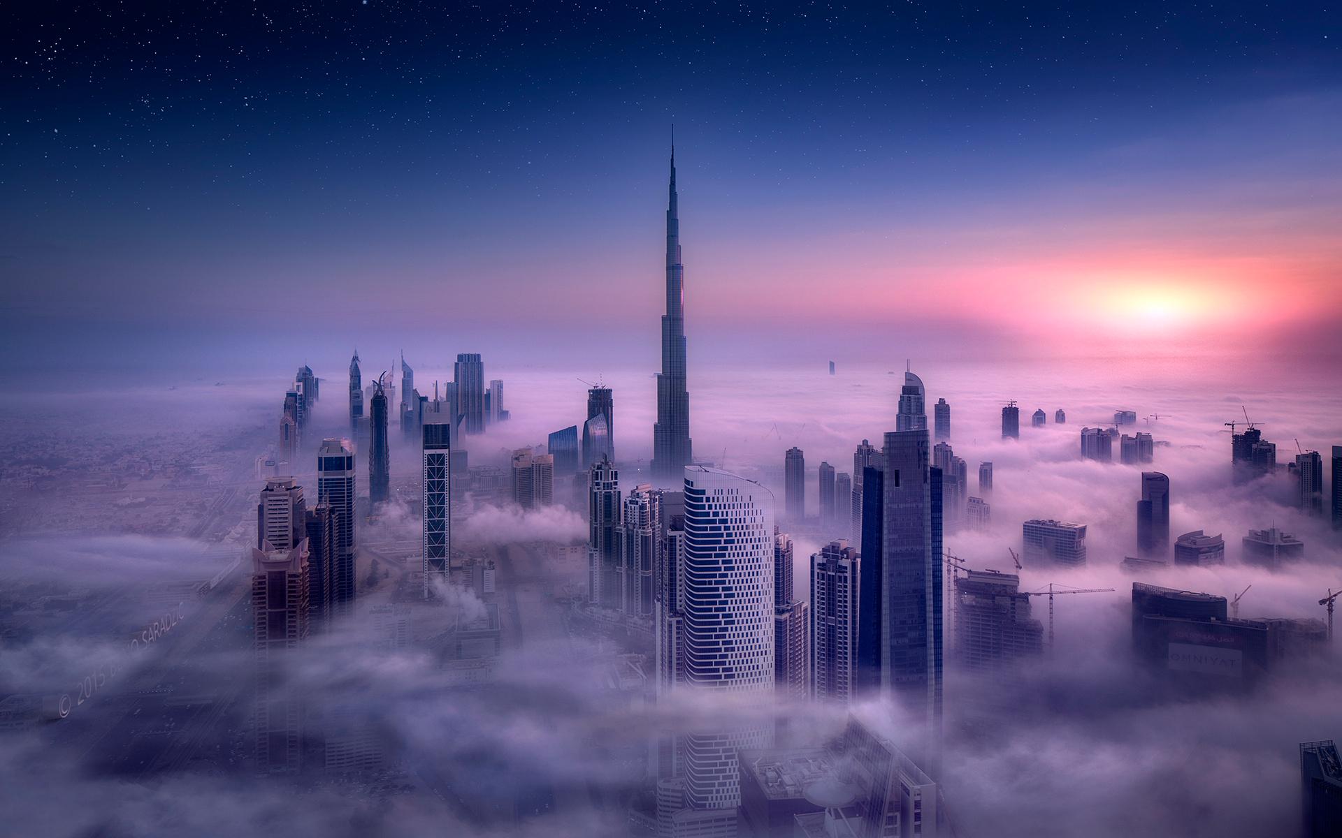 Cityscape, Burj Khalifa, Dubai, City, Sunrise, Mist, Skyscraper, Building, Long Exposure, Tower ...