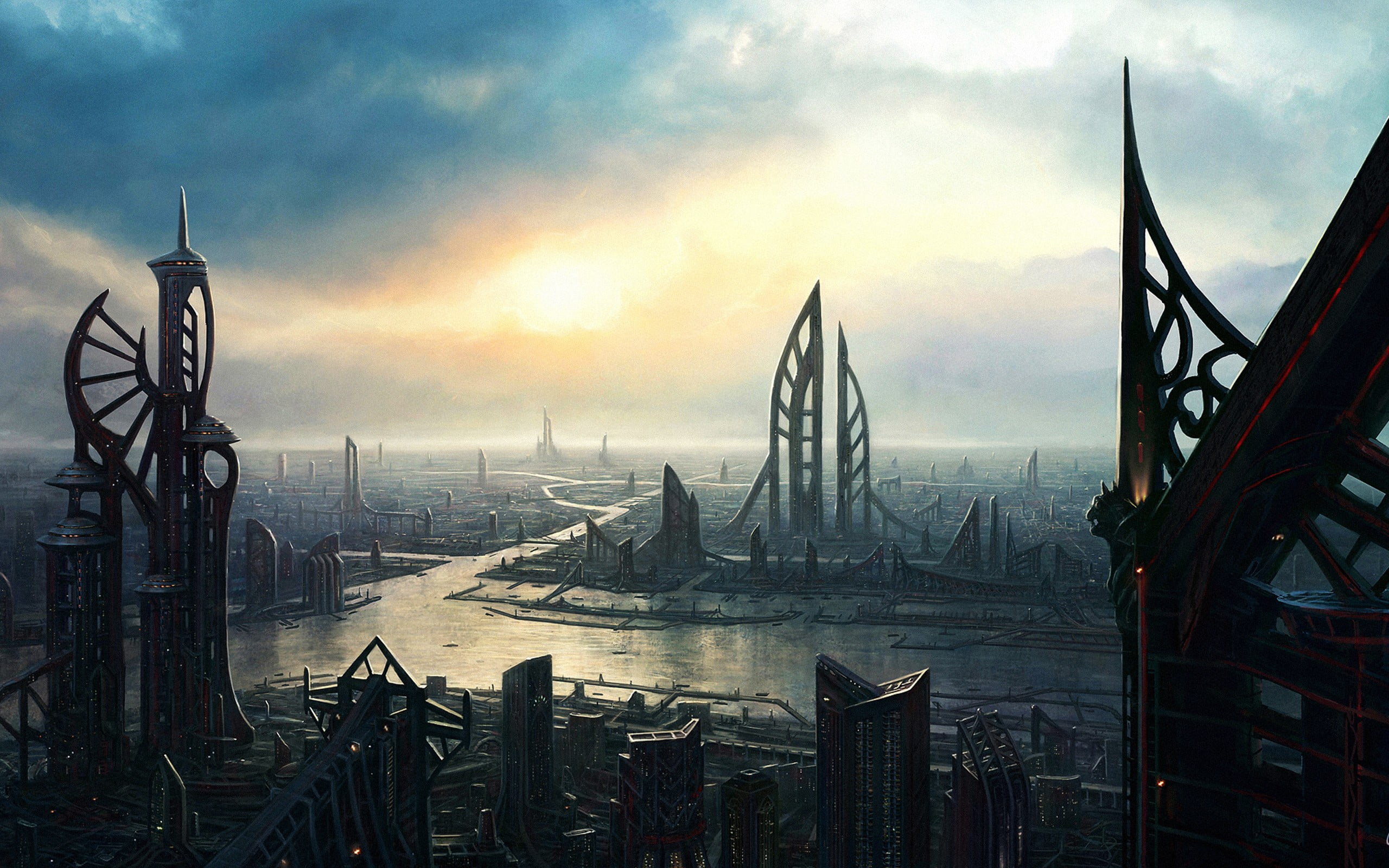 High Rise Buildings Digital Wallpaper, Fantasy Art, Futuristic City, Futuristic, Science Fiction...