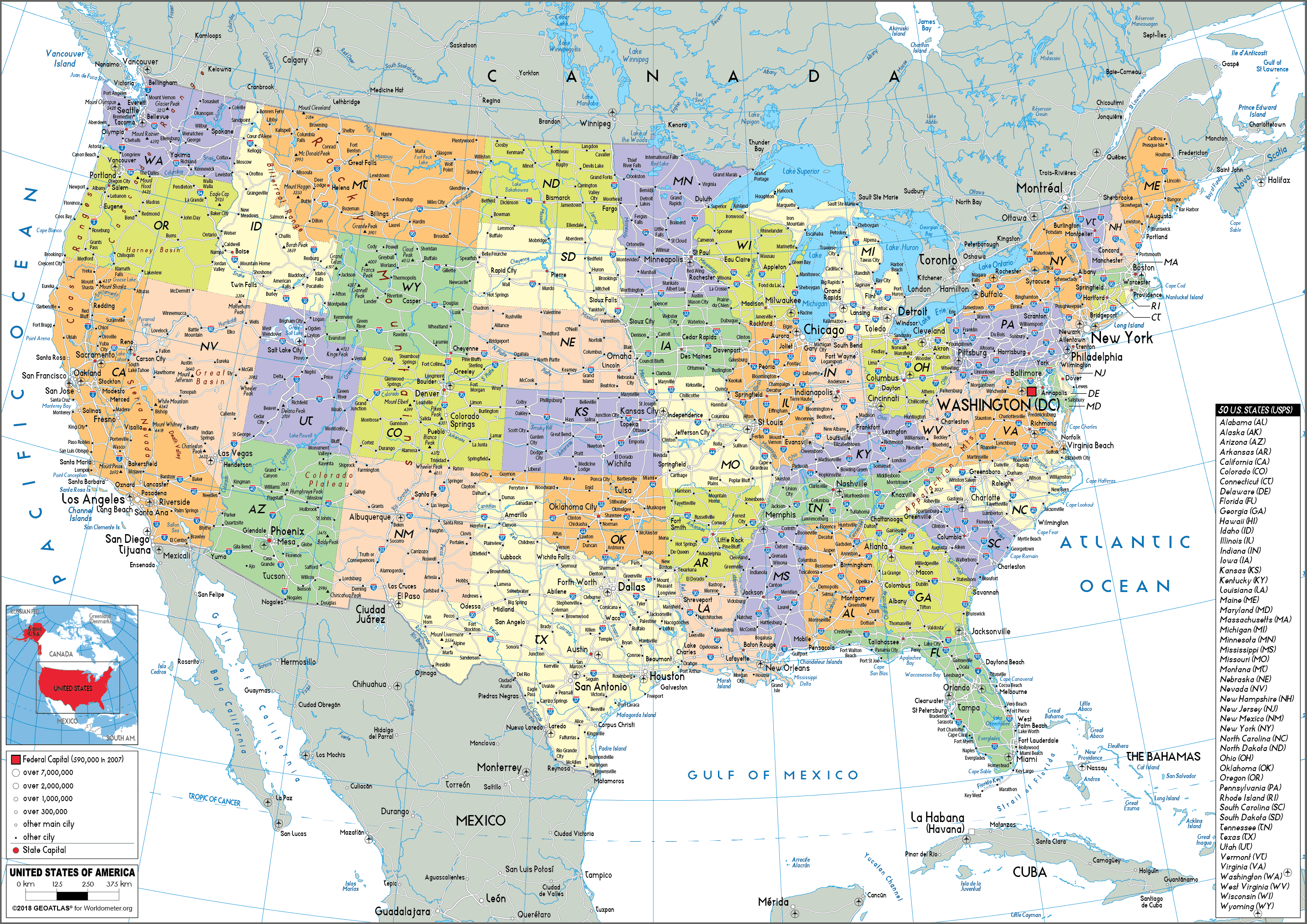 United States Map (Political) - Worldometer