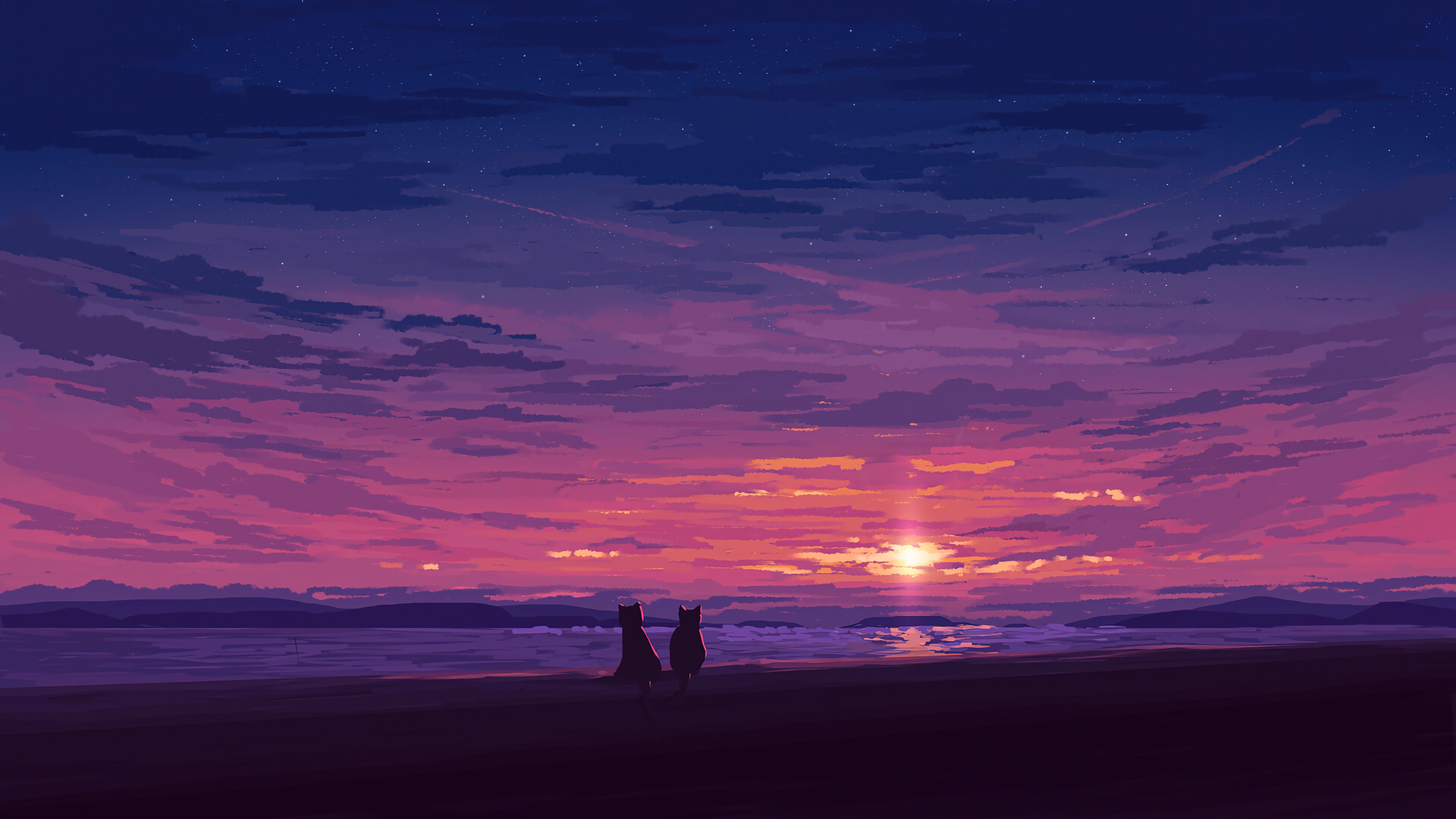 Atardecer En La Playa Arte Digital Aesthetic Fondo De Pantalla 4k ID:7260