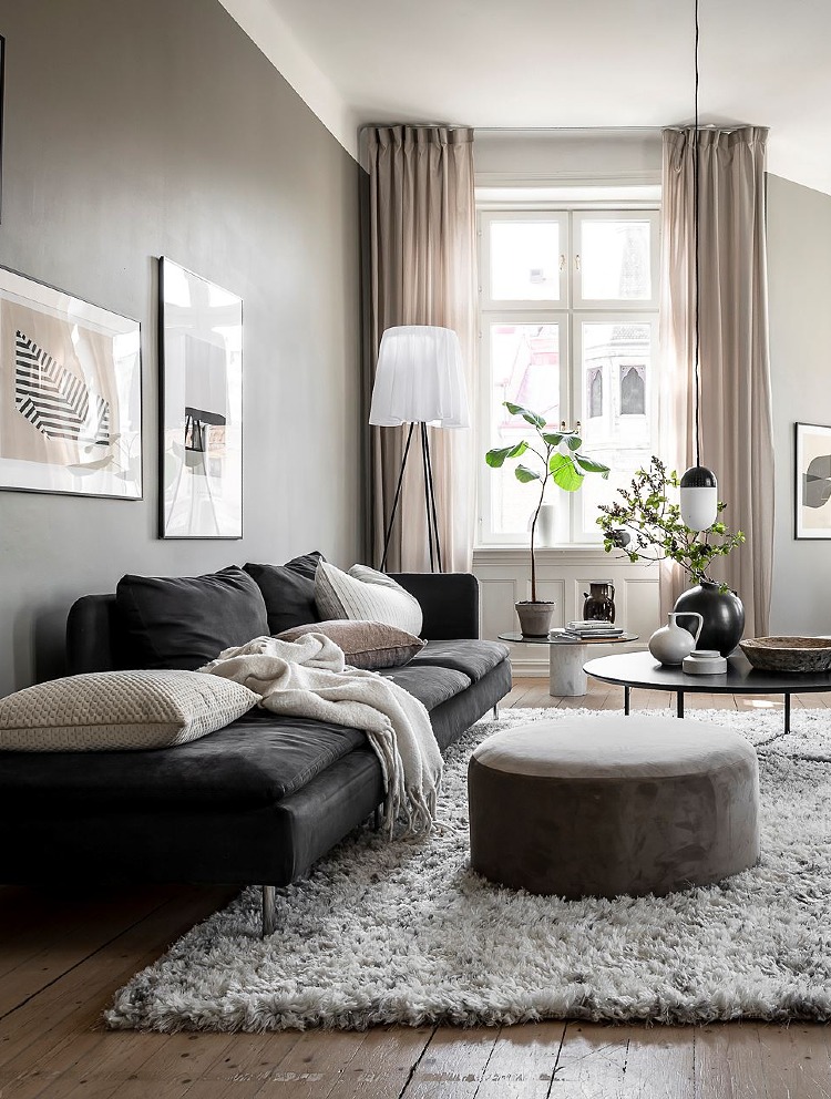 Thiết kế black and grey living room decorating ideas Với sự kết hợp của đen và xám